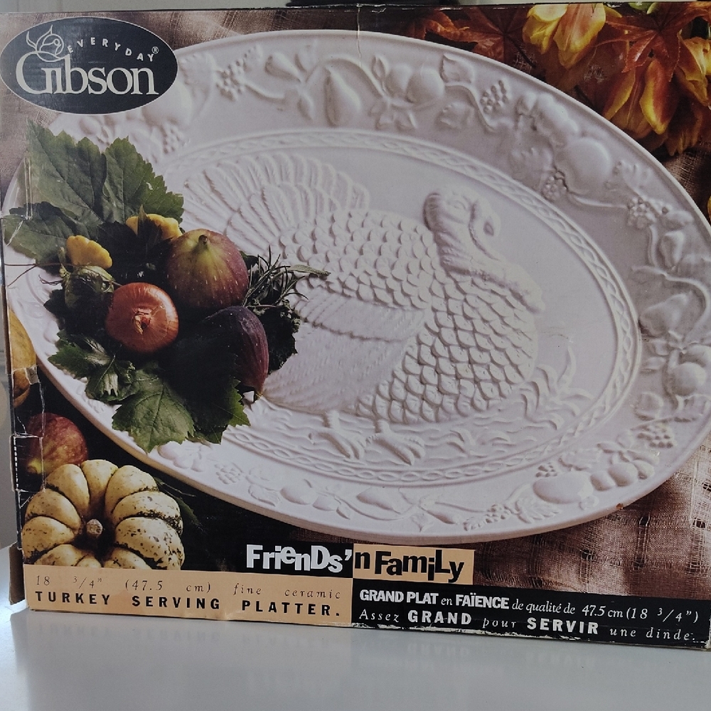 Gibson White Fine Ceramic 18 3/4" Turkey Serving Platter
